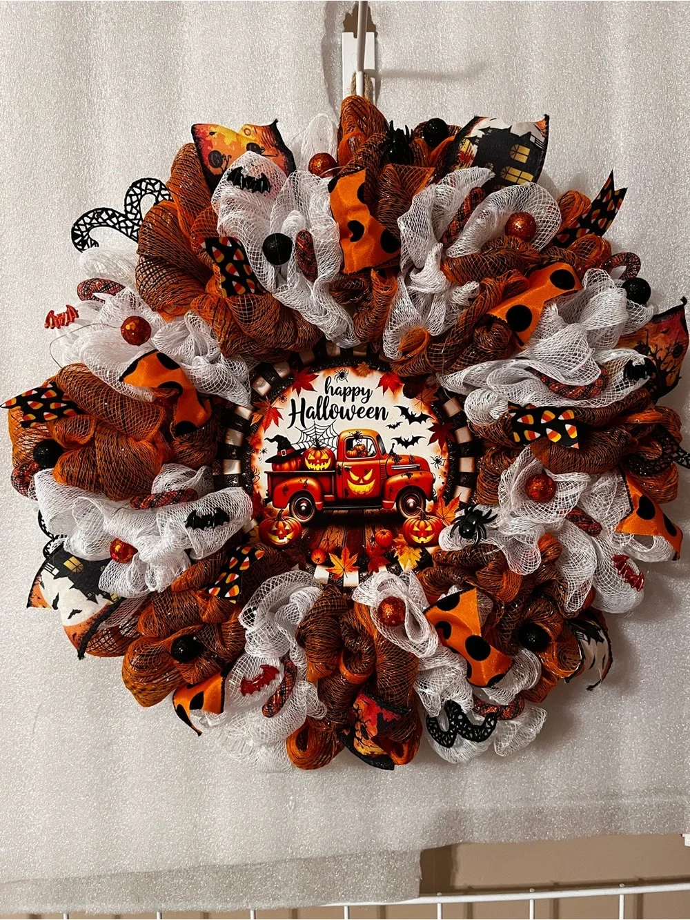 Happy Halloween Orange & White Decorative Wreath